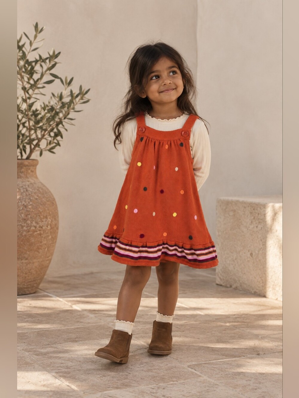 Gymboree Girls 3T Orange Knit Jumper Dress Polka Dot Fall Thanksgiving